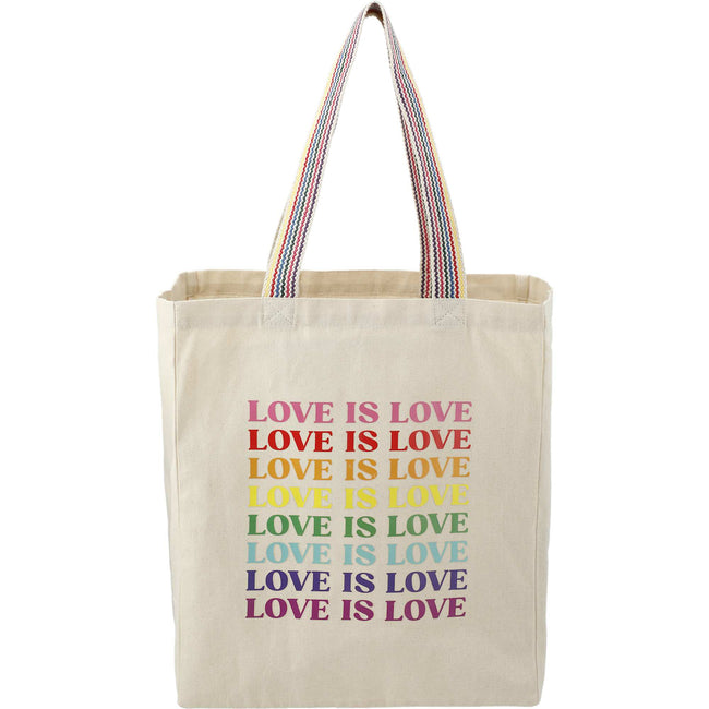 Recycled Cotton Grocery Tote with Rainbow Handles, 6 oz Transfer
