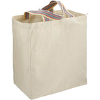 Recycled Cotton Grocery Tote with Rainbow Handles, 6 oz Transfer - Natural - Right Angle 2
