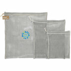 Recycled Cotton Mesh Drawstring Pouches, Set of 3 Transfer - Gray - Front 2