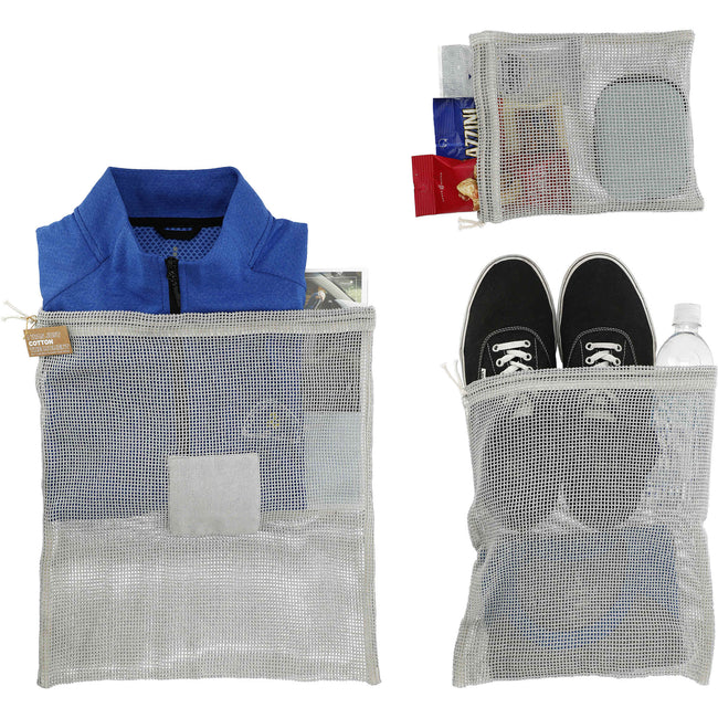 Recycled Cotton Mesh Drawstring Pouches, Set of 3 Transfer