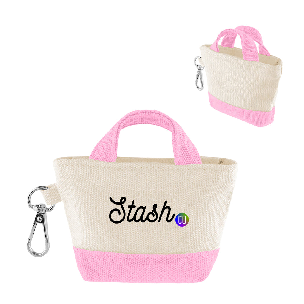 Recycled Cotton Mini Tote Bag Charm, 12 oz - Pink - Colorbrite