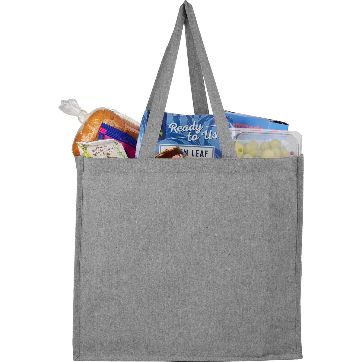 Recycled Cotton Shopper Tote with Wipe-Clean Lining, 4 oz Embroidery - Gray - Propped
