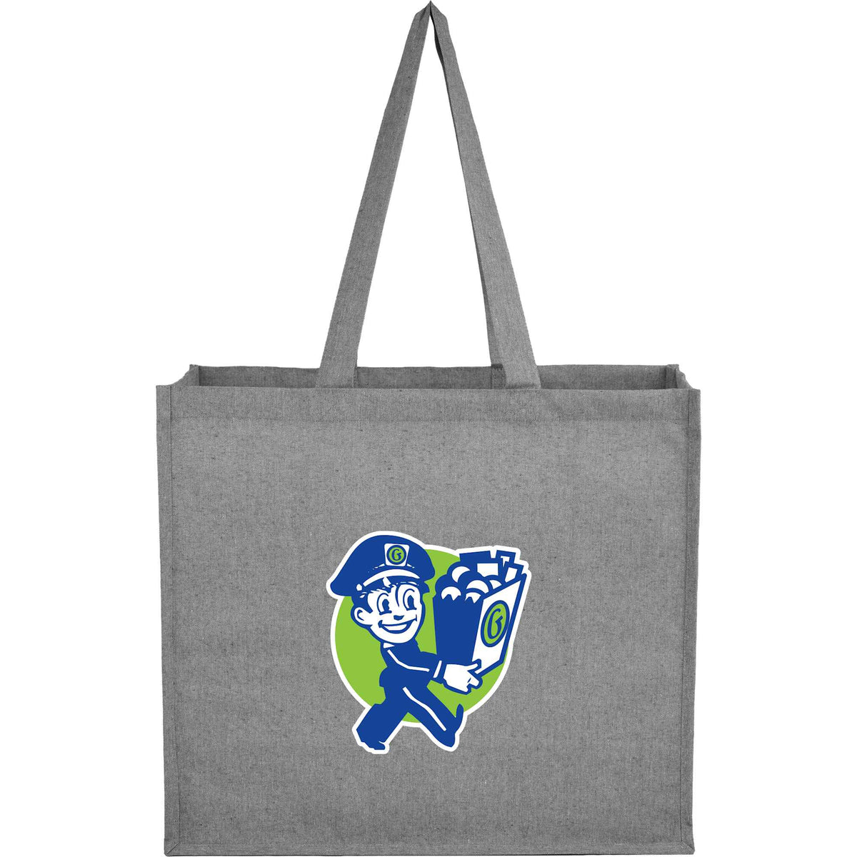 Recycled Cotton Shopper Tote with Wipe-Clean Lining, 4 oz Full Color - Gray - Front