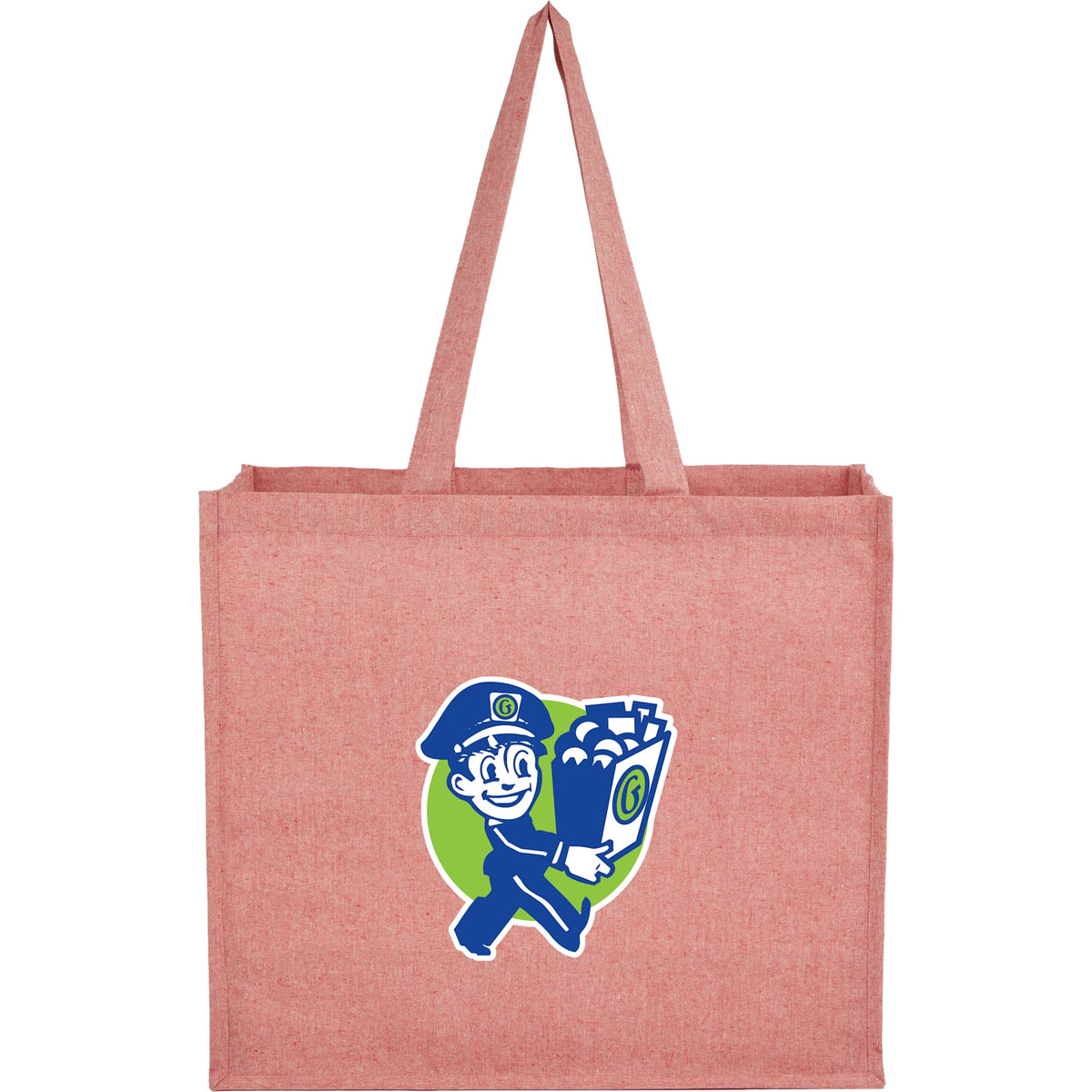 Recycled Cotton Shopper Tote with Wipe-Clean Lining, 4 oz Full Color - Red - Front