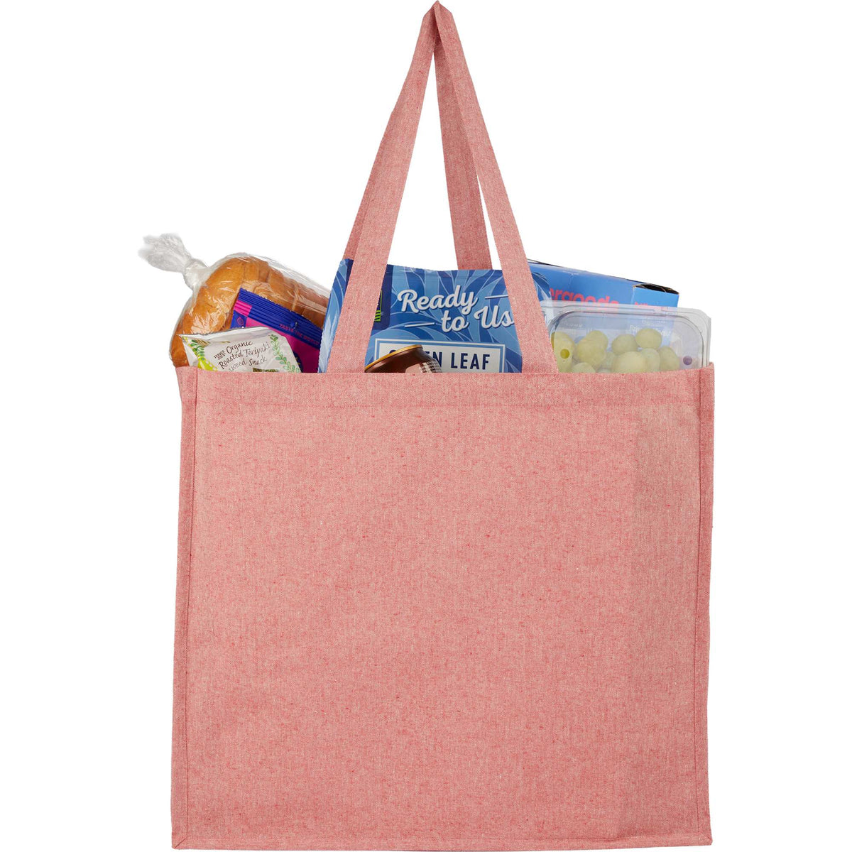 Recycled Cotton Shopper Tote with Wipe-Clean Lining, 4 oz Full Color - Red - Propped