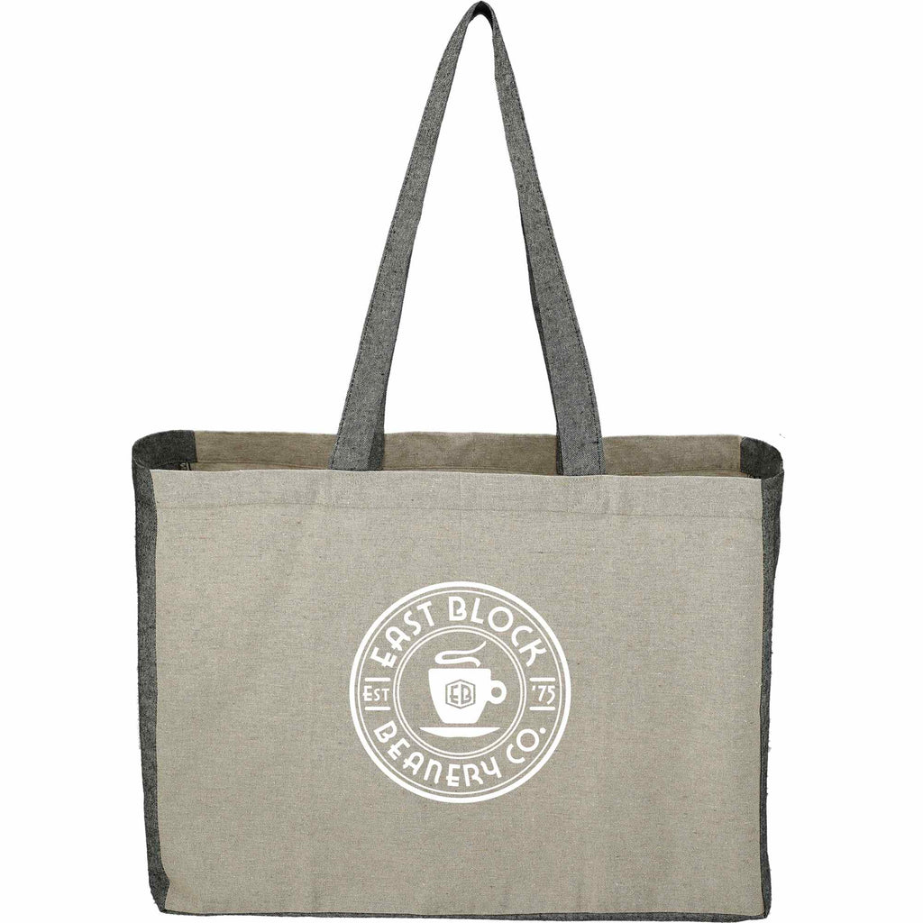 Recycled Cotton Shopper with Contrast Sides Embroidery - Natural/Black - Front