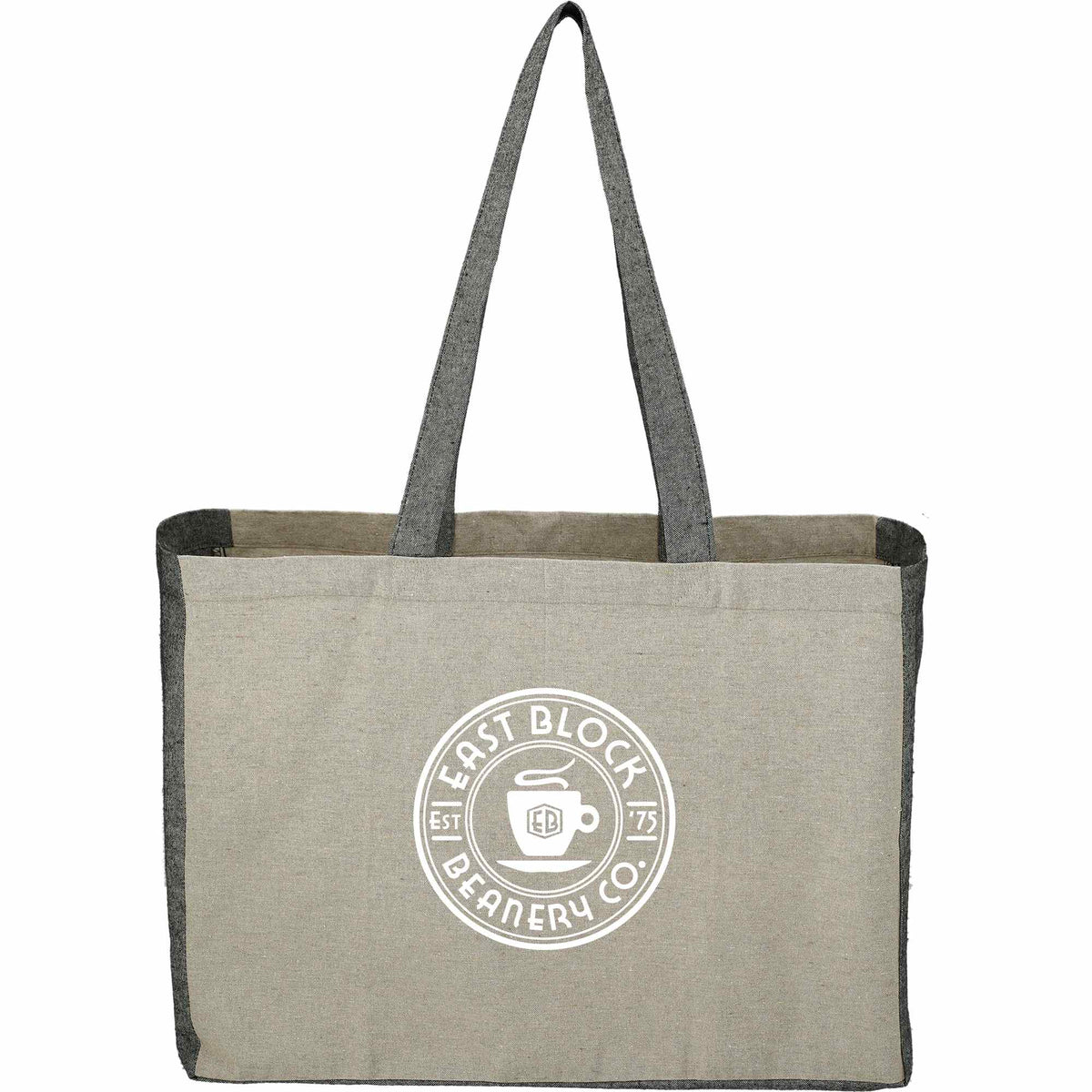 Recycled Cotton Shopper with Contrast Sides Embroidery - Natural/Black - Front