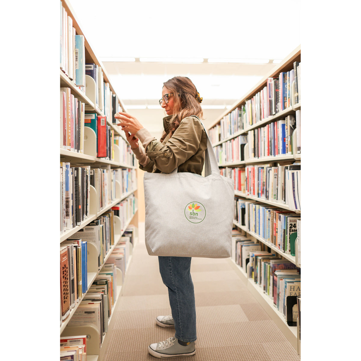Recycled Cotton Shopper with Zip Pocket, 9 oz Embroidery - Light Grey - View 8