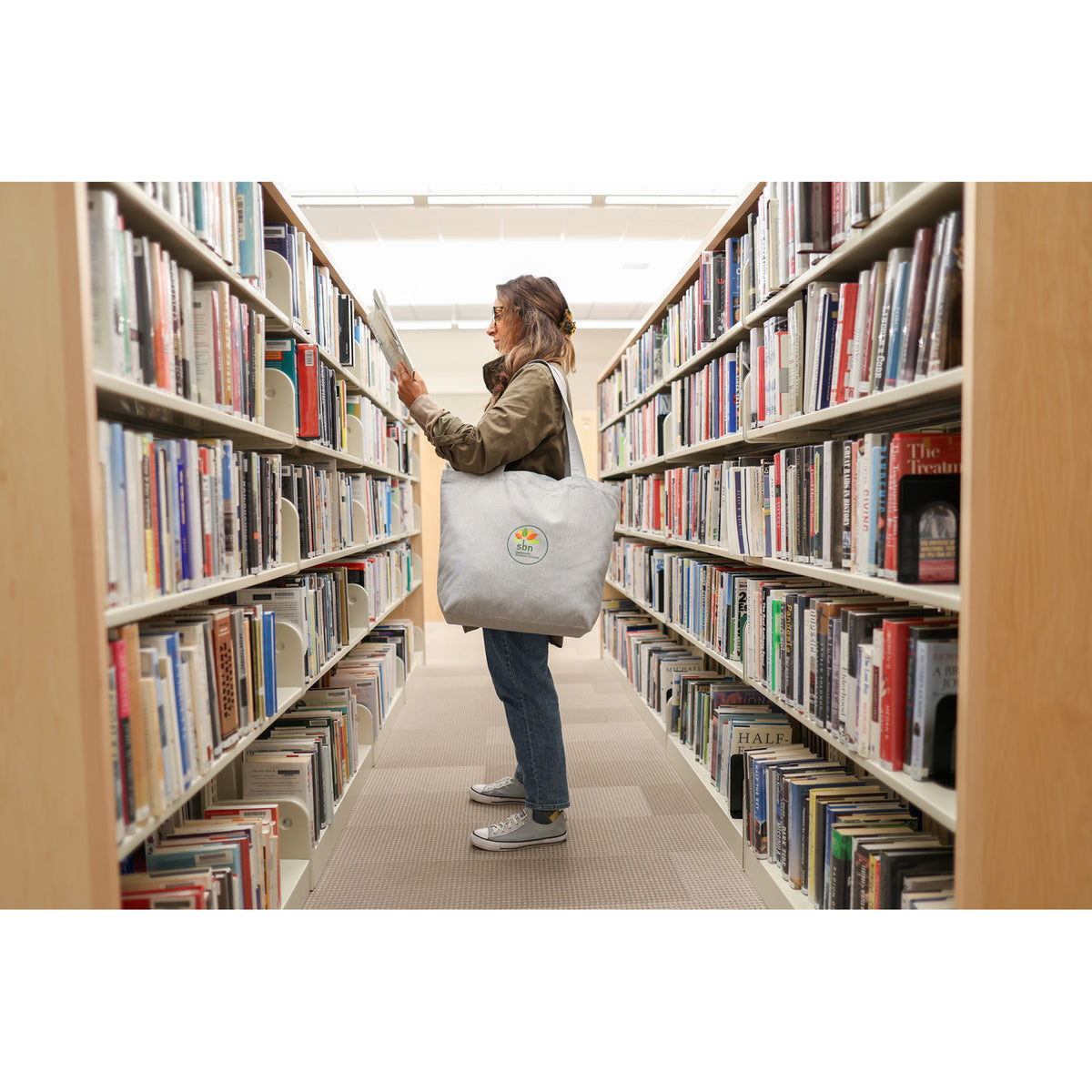 Recycled Cotton Shopper with Zip Pocket, 9 oz Transfer - Light Grey - View 7
