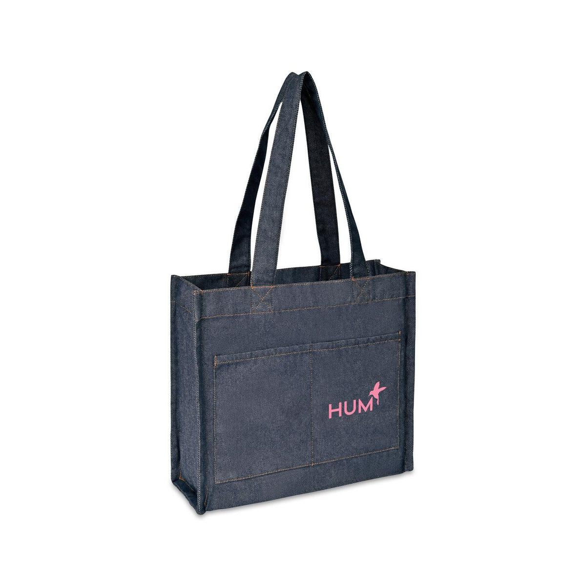 Recycled Cotton Tote with Two Front Pockets, 12 oz Transfer - Indigo Denim - View 2