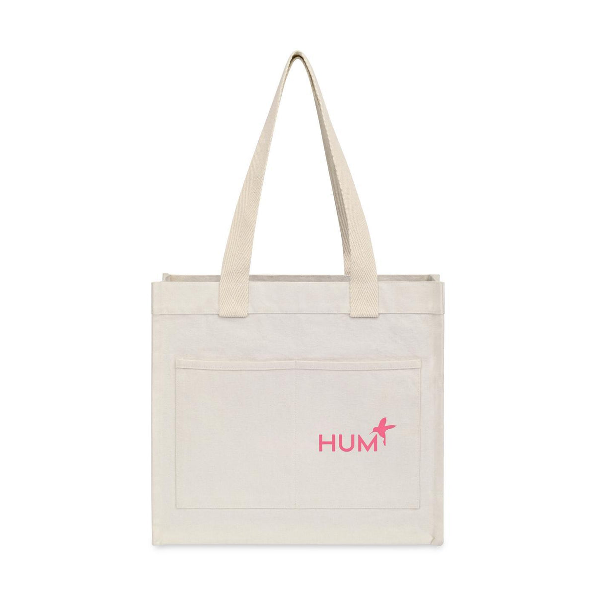 Recycled Cotton Tote with Two Front Pockets, 12 oz Transfer - Natural - View 1