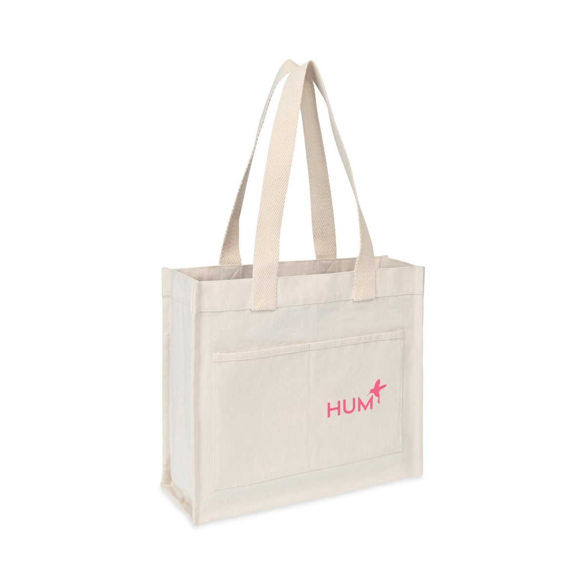 Recycled Cotton Tote with Two Front Pockets, 12 oz Transfer - Natural - View 2