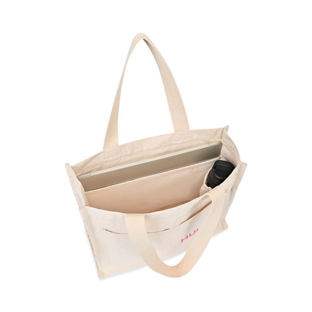 Recycled Cotton Tote with Two Front Pockets, 12 oz Transfer - Natural - View 3