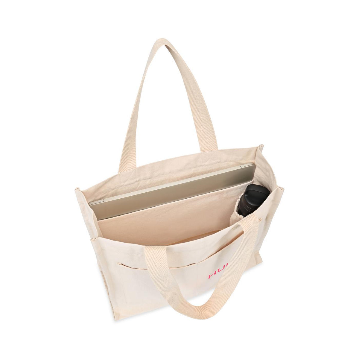 Recycled Cotton Tote with Two Front Pockets, 12 oz Transfer - Natural - View 3