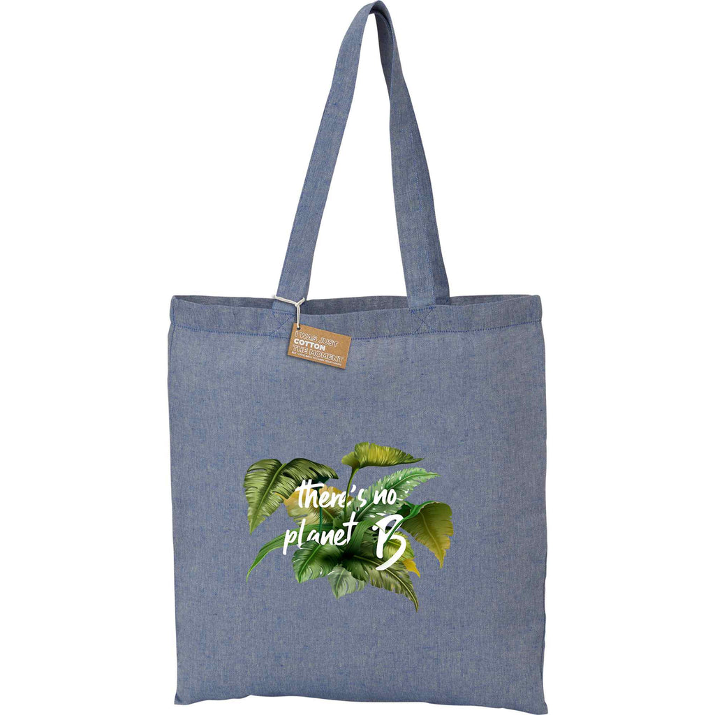 Recycled Cotton Twill Tote Bag, 5 oz Full Color - Blue - Front 2