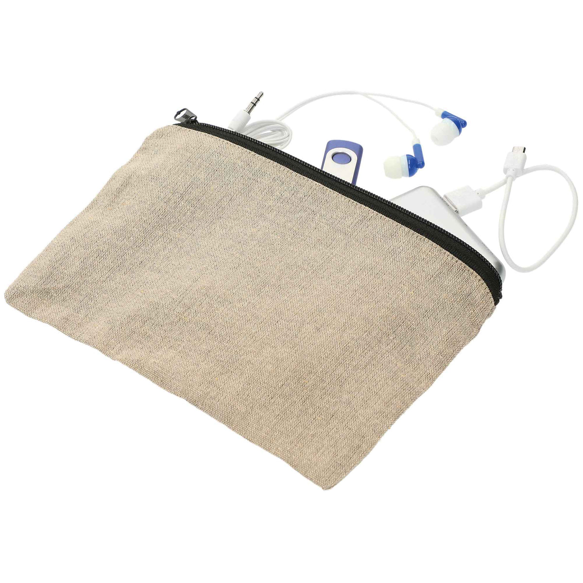 Recycled Cotton Twill Zip Pouch, 5 oz - Natural - Right Angle 3