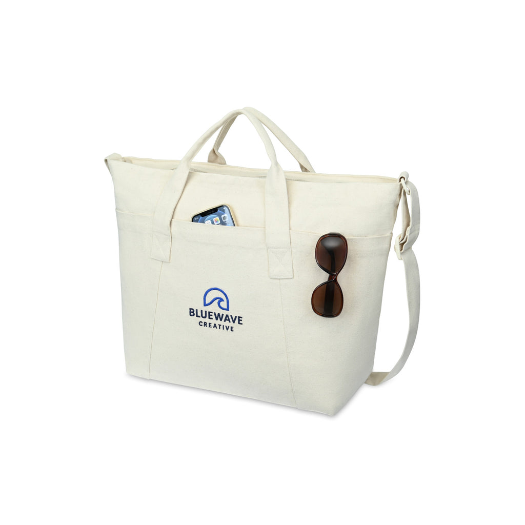 Recycled Cotton Utility Weekender Tote with Six Pockets - Natural - View 4