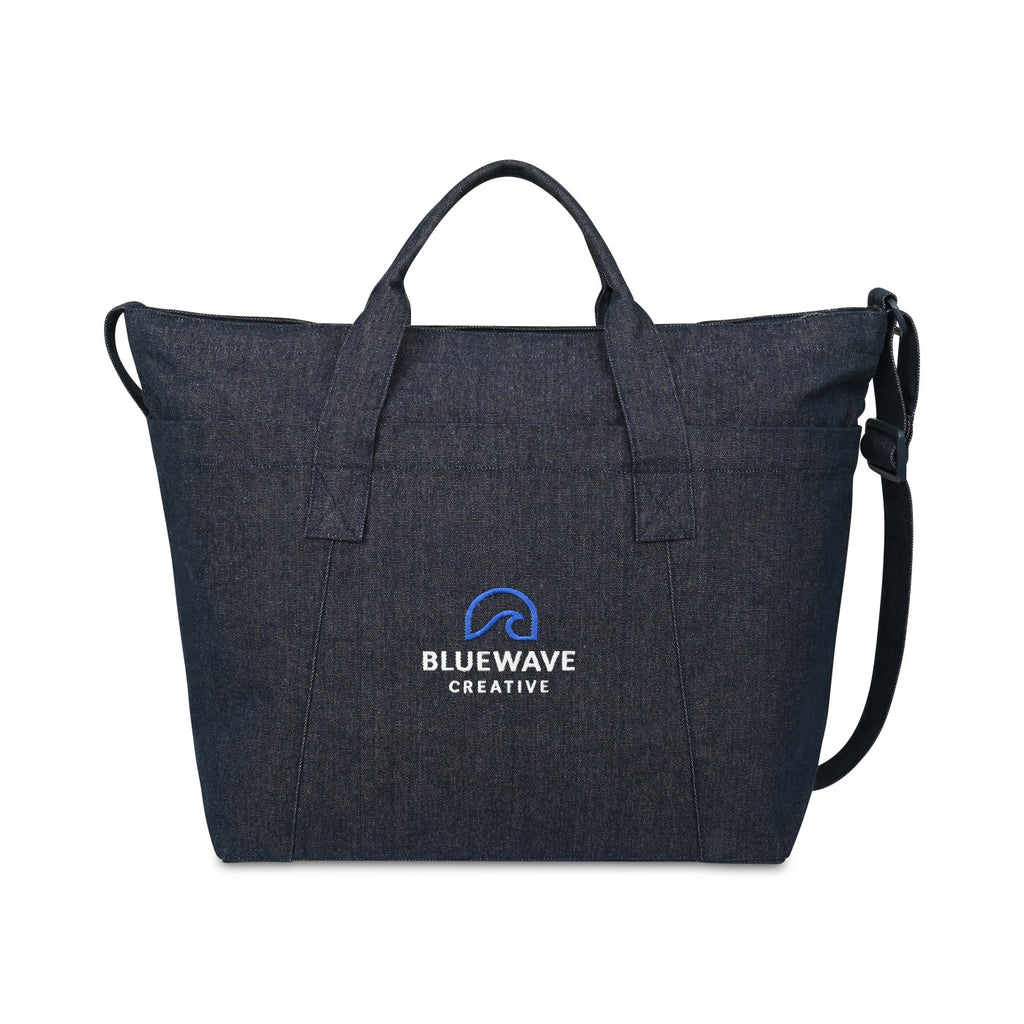 Recycled Cotton Utility Weekender Tote with Six Pockets Transfer - Indigo Denim - View 1