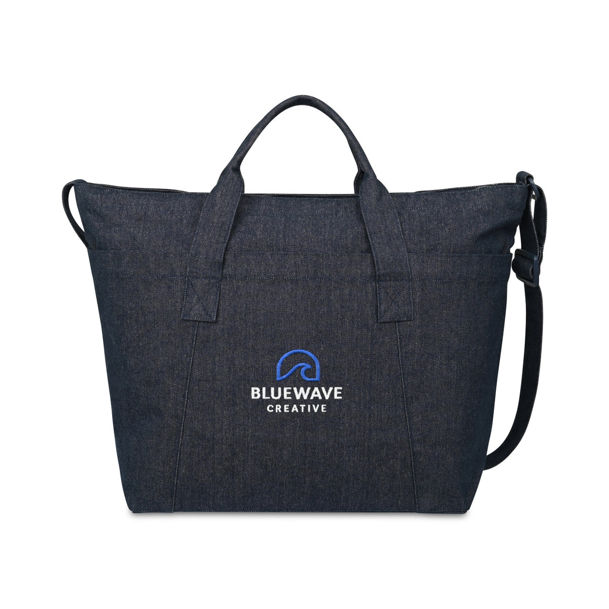 Recycled Cotton Utility Weekender Tote with Six Pockets Transfer - Indigo Denim - View 1