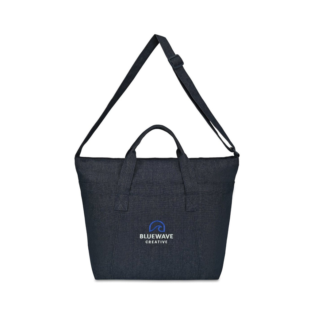 Recycled Cotton Utility Weekender Tote with Six Pockets Transfer - Indigo Denim - View 3