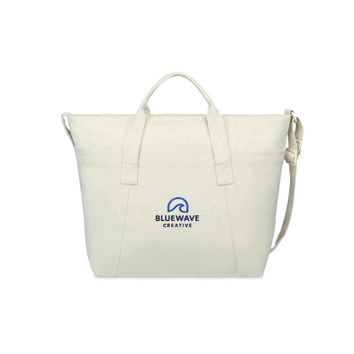 Recycled Cotton Utility Weekender Tote with Six Pockets Transfer - Natural - View 1