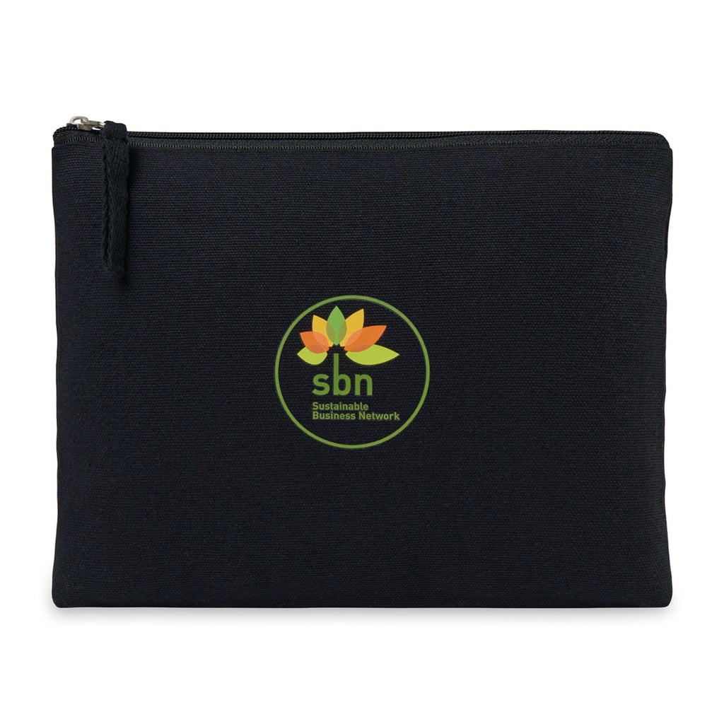 Recycled Cotton Zip Pouch, 9 oz Embroidery - Black - View 1
