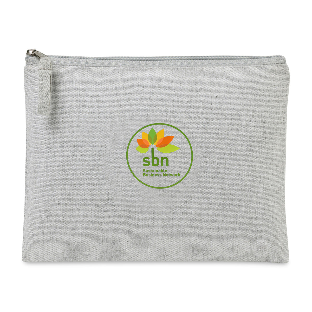 Recycled Cotton Zip Pouch, 9 oz Embroidery - Light Grey - View 1