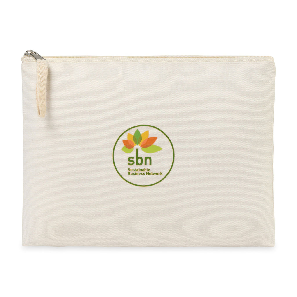 Recycled Cotton Zip Pouch, 9 oz Embroidery - Natural - View 1