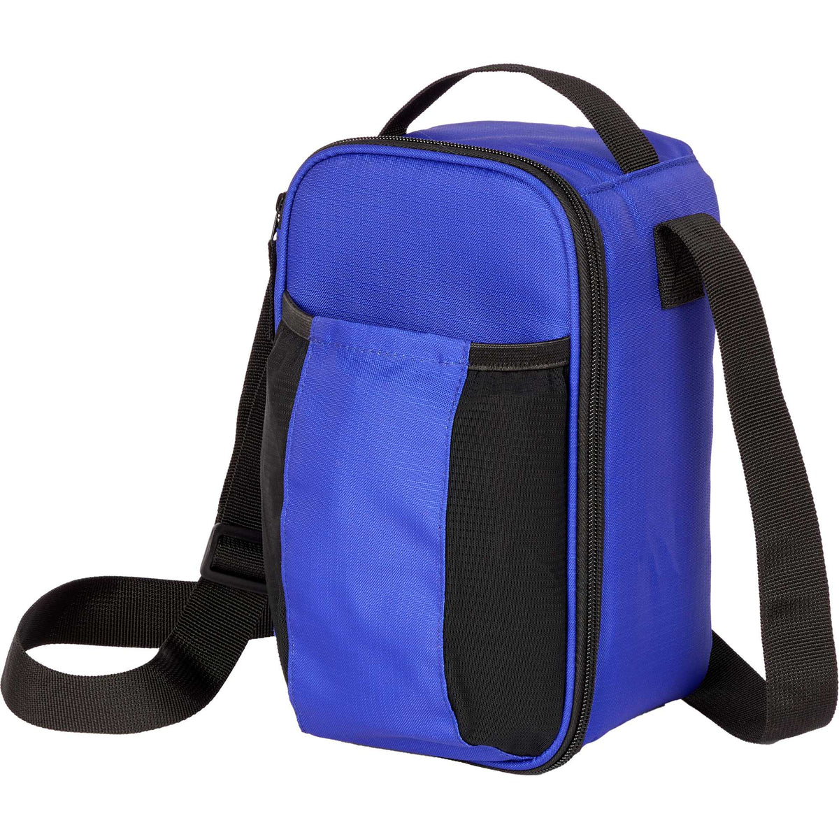 Recycled Crossbody Cooler for 6 Cans Transfer - Royal - Left Angle