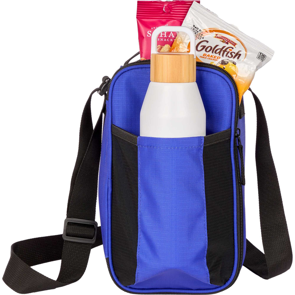 Recycled Crossbody Cooler for 6 Cans Transfer - Royal - Propped