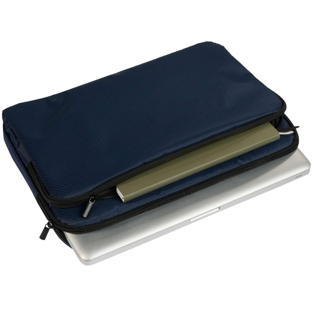Recycled Diamond Ripstop Laptop Sleeve, 15 Inch Transfer - Navy - Propped 2