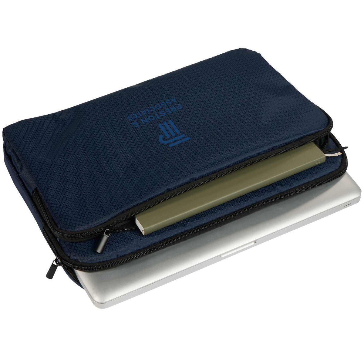Recycled Diamond Ripstop Laptop Sleeve, 15 Inch Transfer - Navy - Propped