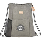 Recycled Drawstring Bag with Lash Tab and Bottle Pocket Embroidery - Gray - Front