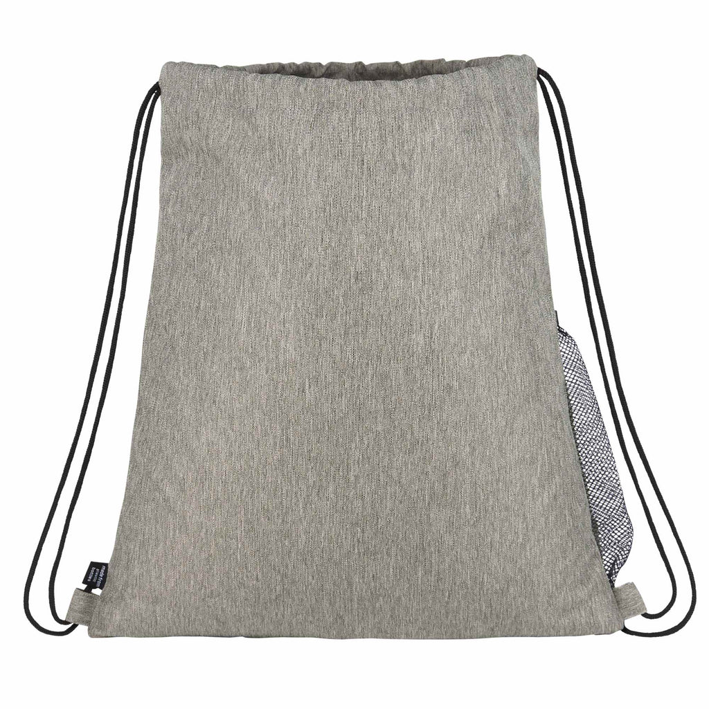 Recycled Drawstring Bag with Lash Tab and Bottle Pocket Full Color - Gray - Back