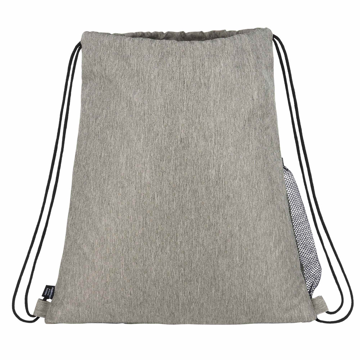 Recycled Drawstring Bag with Lash Tab and Bottle Pocket Full Color - Gray - Back