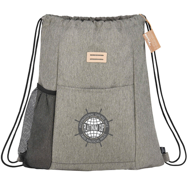 Recycled Drawstring Bag with Lash Tab and Bottle Pocket Full Color