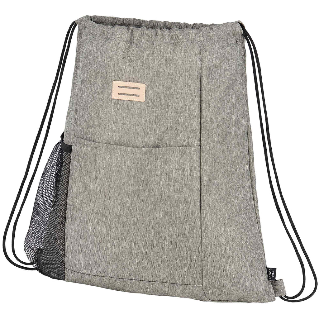 Recycled Drawstring Bag with Lash Tab and Bottle Pocket - Gray - Left Angle