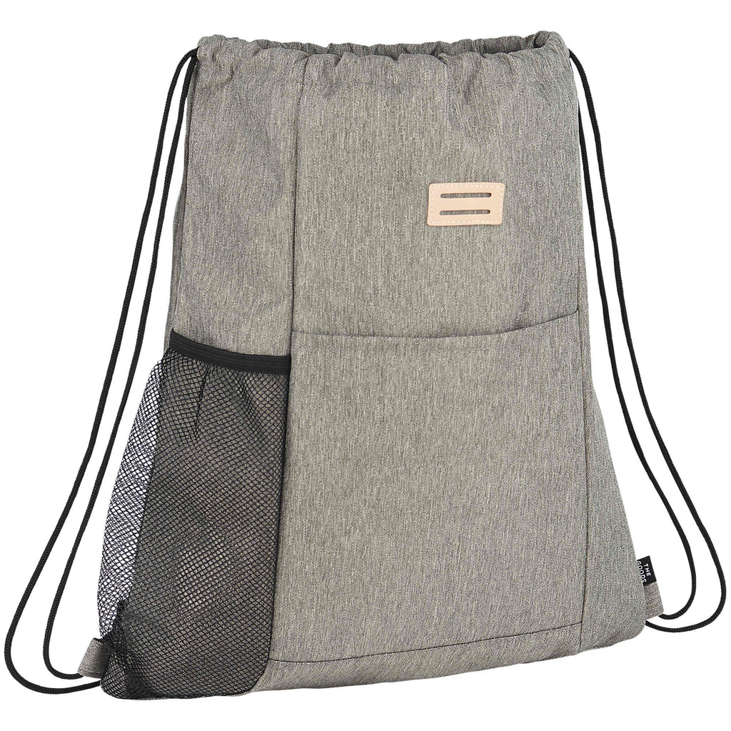Recycled Drawstring Bag with Lash Tab and Bottle Pocket - Gray - Right Angle