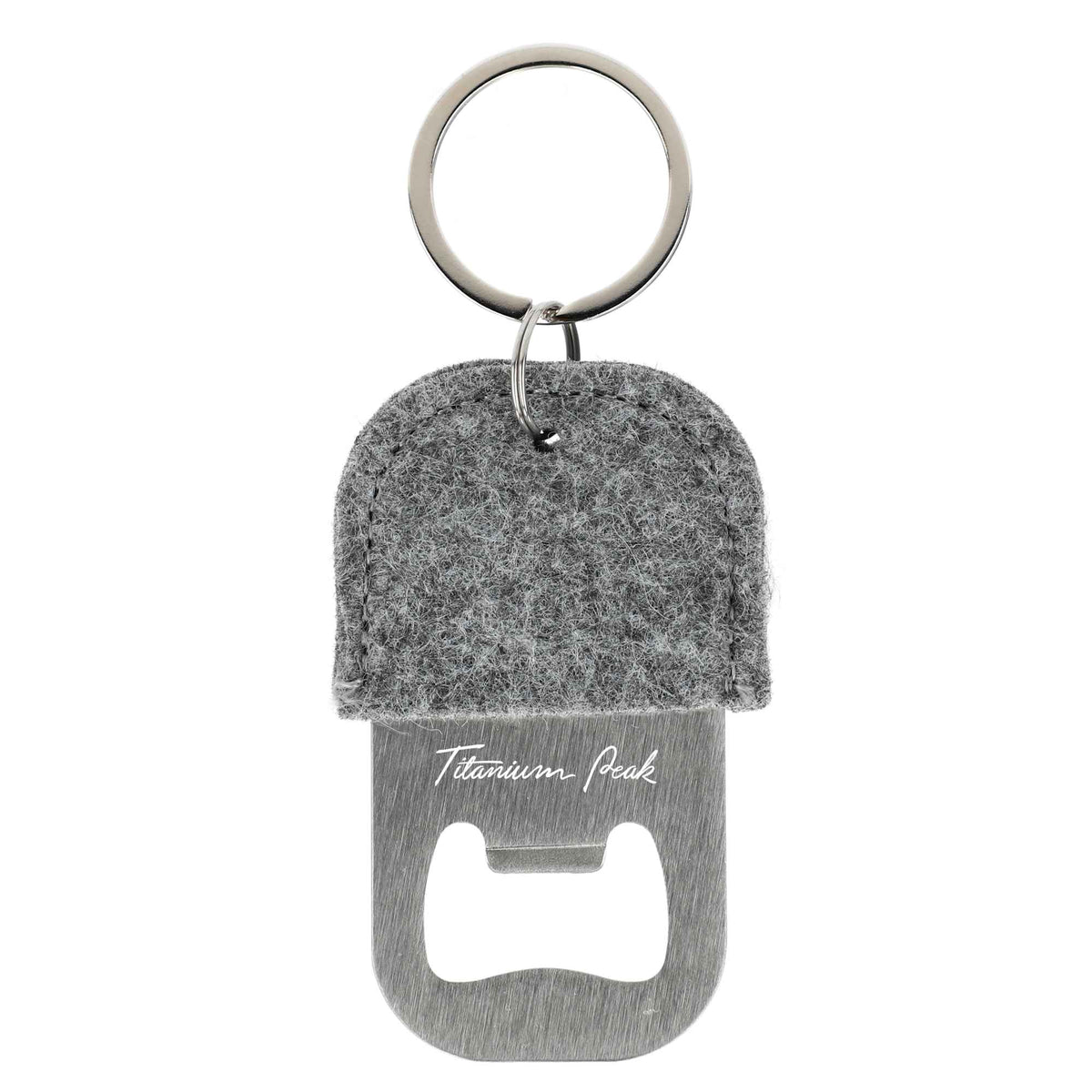 Recycled Felt Bottle Opener Keychain - Gray - Front 2