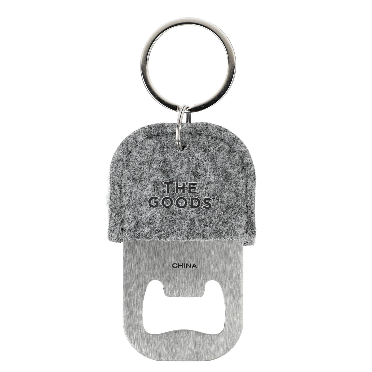 Recycled Felt Bottle Opener Keychain - Gray - Front