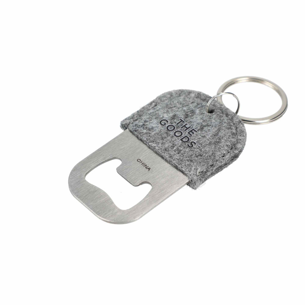 Recycled Felt Bottle Opener Keychain Laser Engraving - Gray - Left Angle