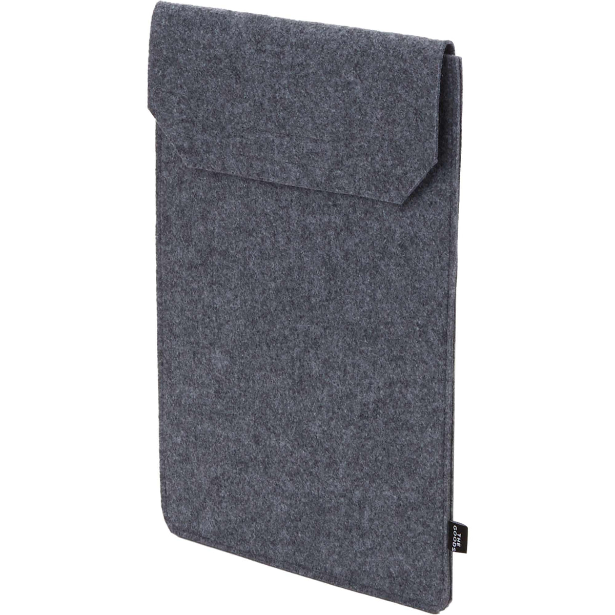 Recycled Felt Business Sleeve with Front Flap Embroidery - Charcoal - Left Angle