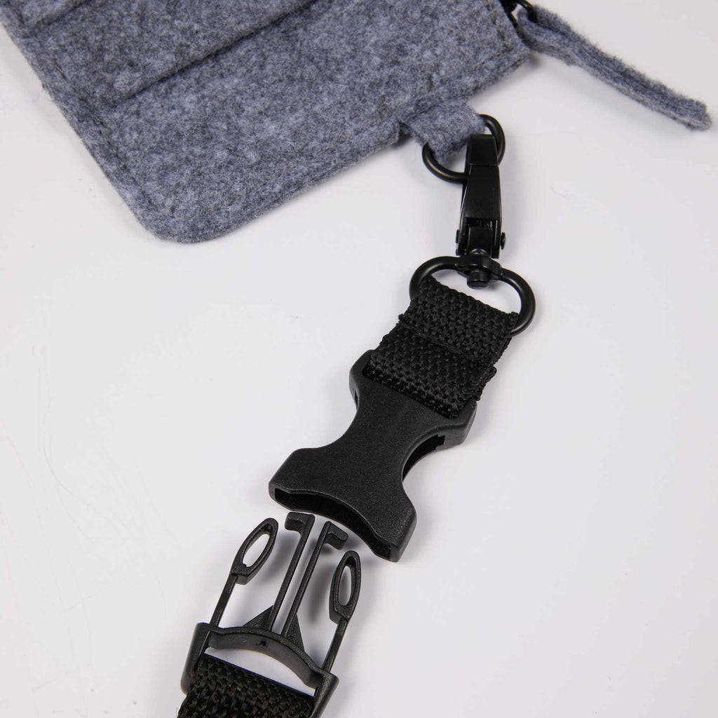 Recycled Felt Lanyard Wallet with Wristlet Strap Full Color - Charcoal - Detail