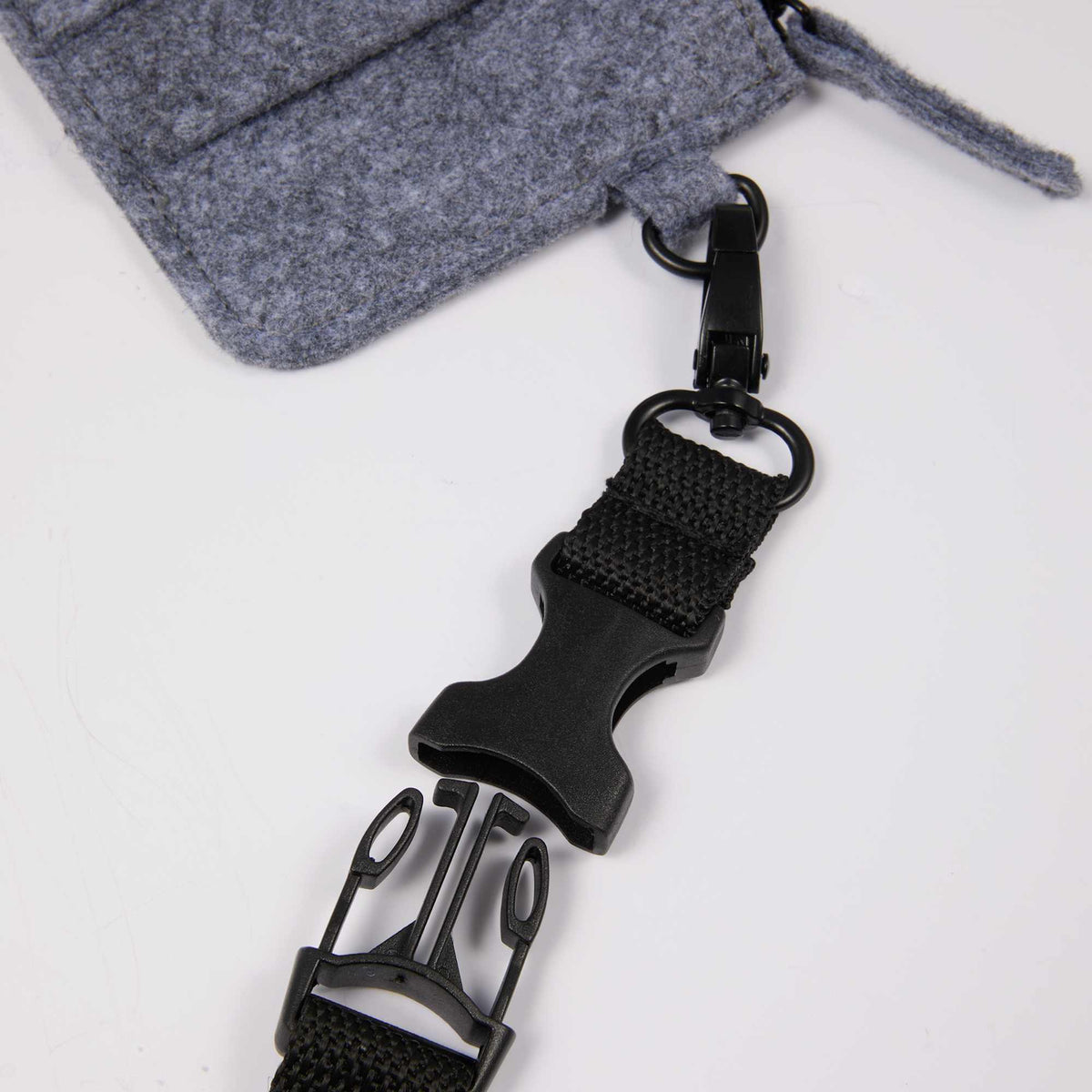 Recycled Felt Lanyard Wallet with Wristlet Strap Full Color - Charcoal - Detail