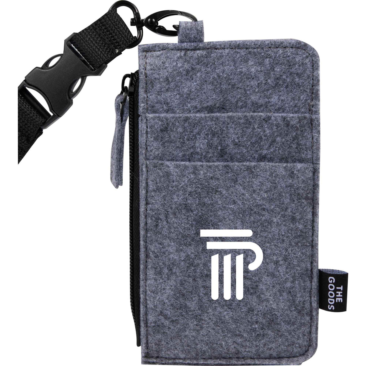 Recycled Felt Lanyard Wallet with Wristlet Strap Full Color - Charcoal - Front