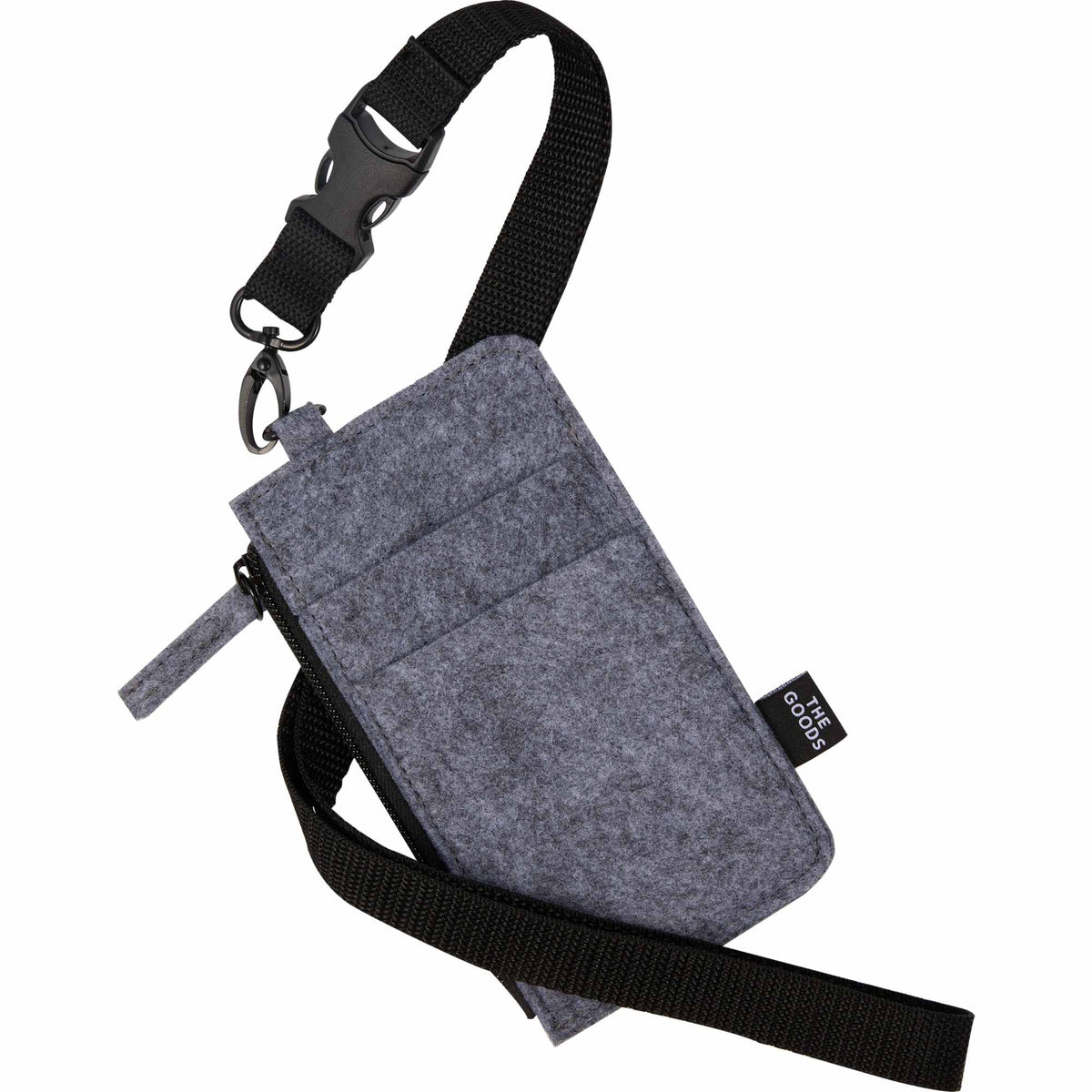 Recycled Felt Lanyard Wallet with Wristlet Strap Full Color - Charcoal - Left Angle 2