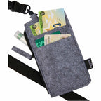 Recycled Felt Lanyard Wallet with Wristlet Strap Full Color - Charcoal - Left Angle Propped 2