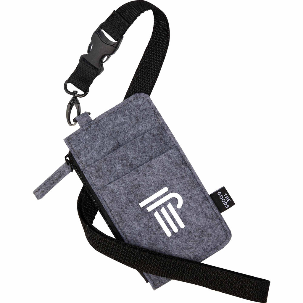 Recycled Felt Lanyard Wallet with Wristlet Strap Full Color - Charcoal - Left Angle