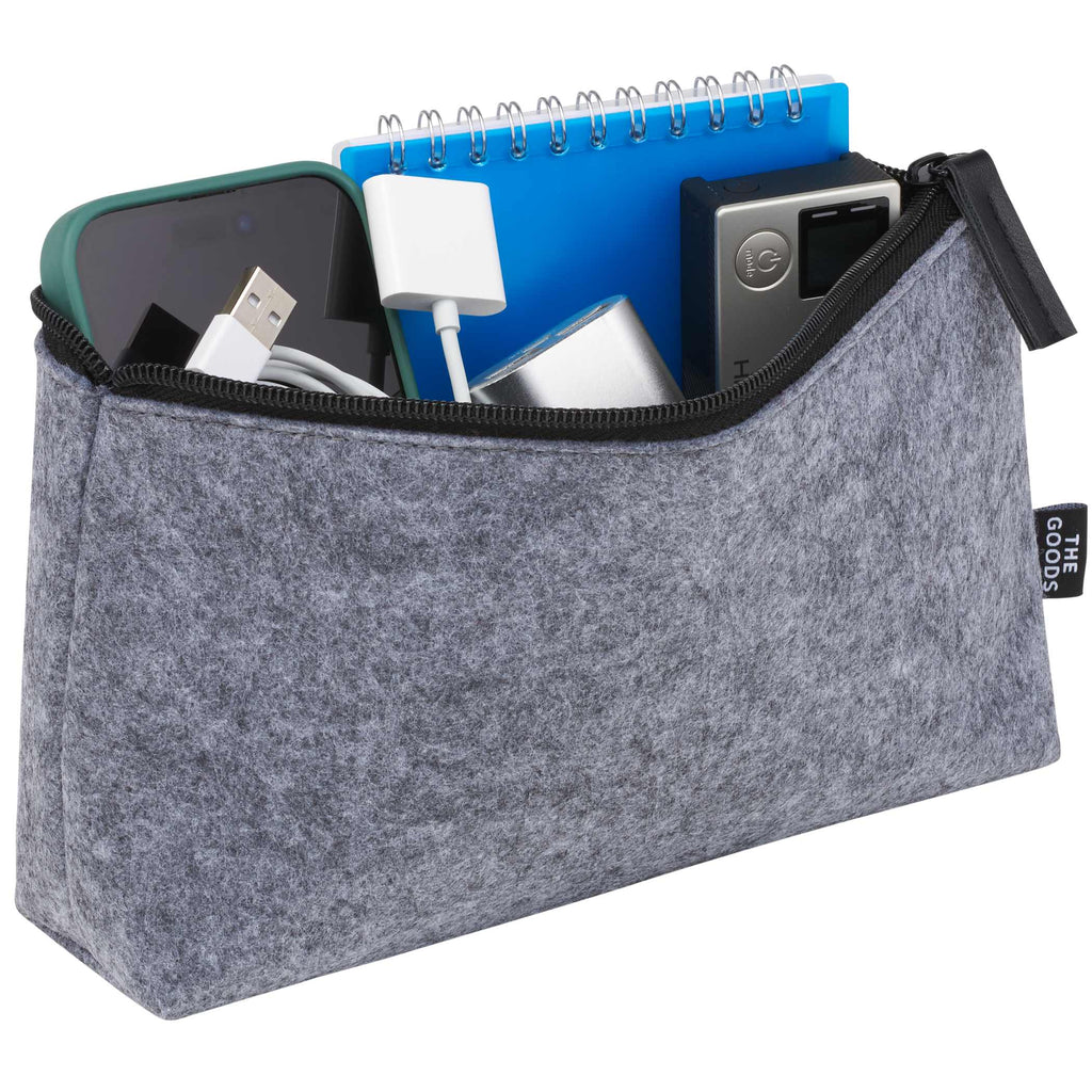 Recycled Felt Zippered Pouch, Charcoal Full Color - Charcoal - Right Angle 2