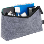 Recycled Felt Zippered Pouch, Charcoal Full Color - Charcoal - Right Angle 2